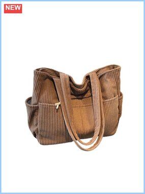 Corduroy Tote Bag Women Multiple Pockets Large Hobo Shoulder Zipper Handbag